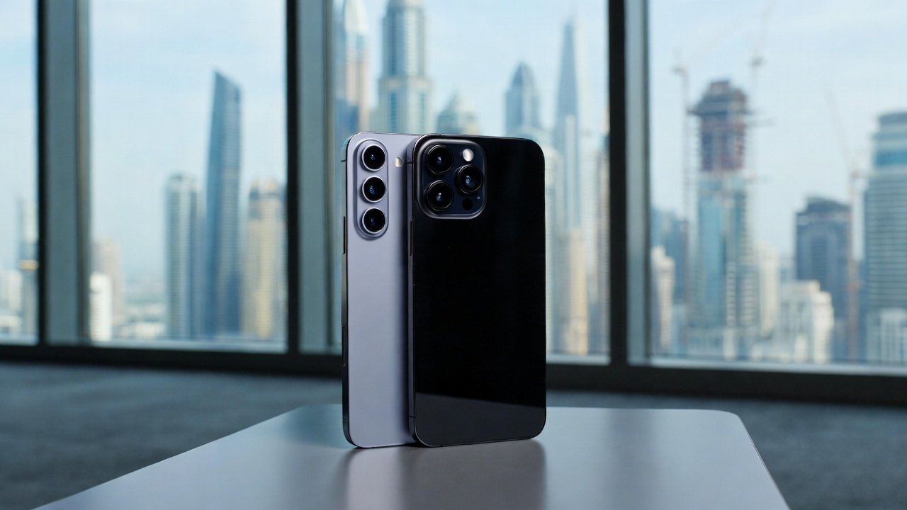 iPhone vs Samsung smartphone comparison in UAE showing design and features side by side