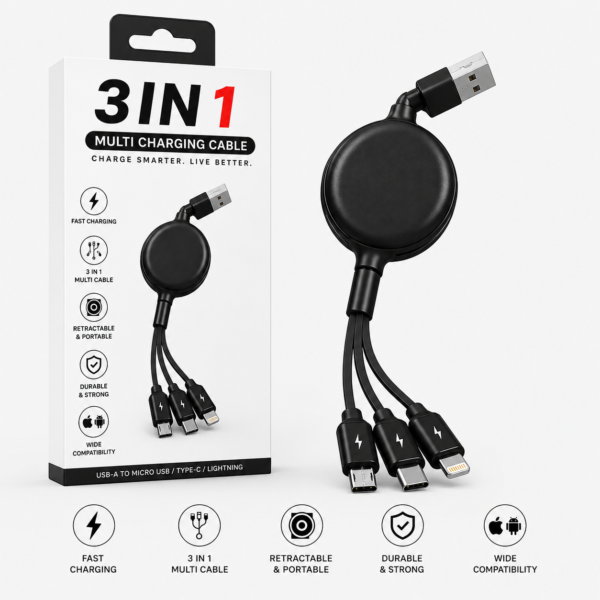 3 in 1 Retractable Multi Charging Cable